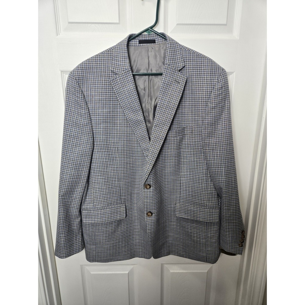 Lauren Ralph Lauren Blazer Jacket Mens 46R Blue Gray Plaid Single Breasted 46 R - Picture 1 of 12